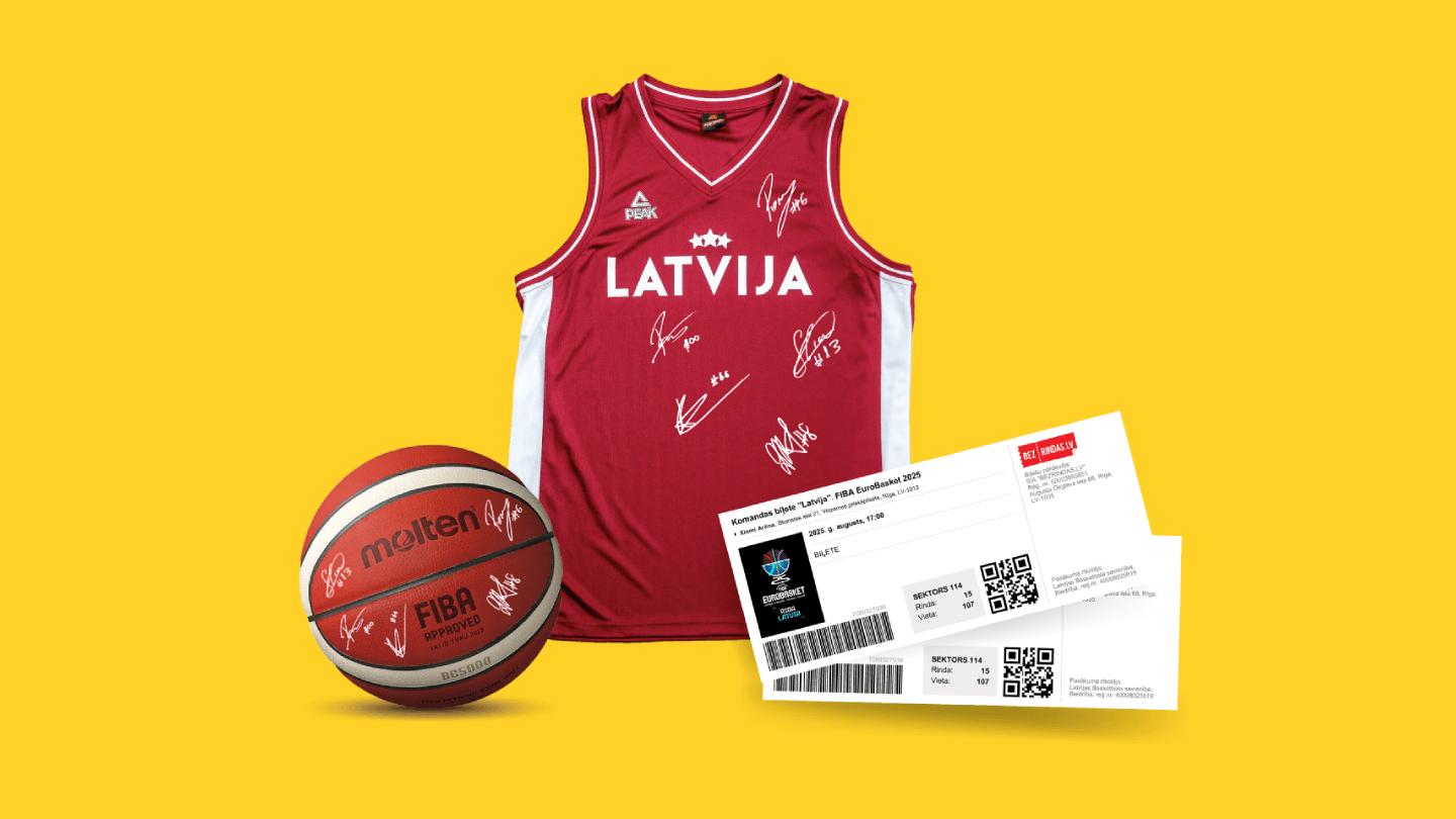 basketbola bumba, Latvijas basketbola izlases krekls, divas biļetes